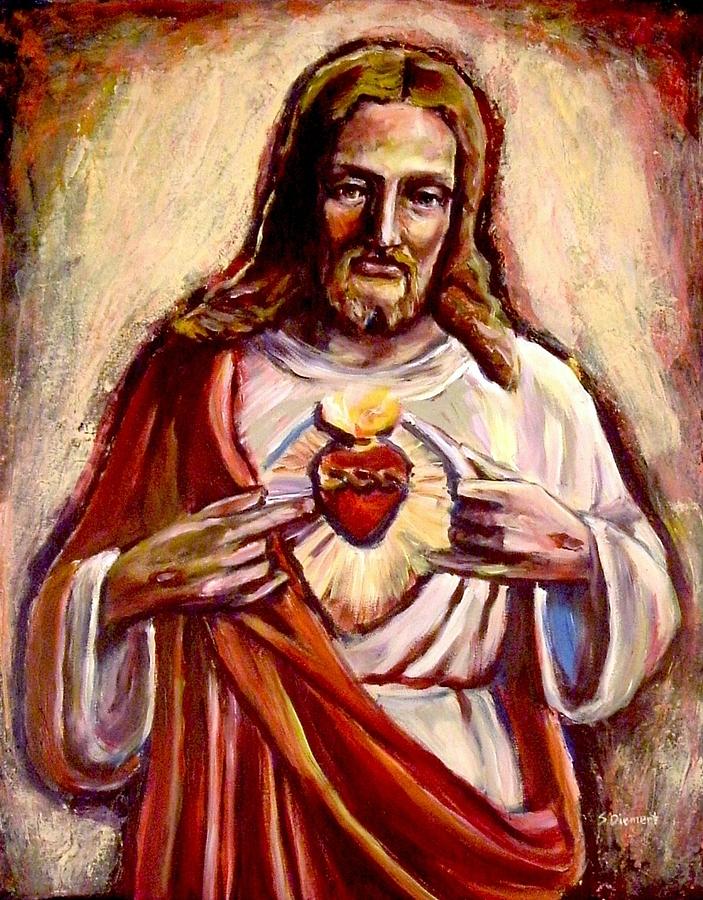 703x900 Sacred Heart Painting By Sheila Diemert - Sacred Heart Painting