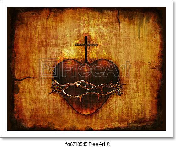 560x470 Free Art Print Sacred Heart On Parchment. The Sacred Heart - Sacred Heart Painting