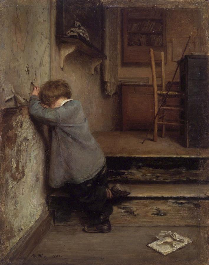 709x900 The Reprimand Painting By Motionage Designs - Sad Boy Painting