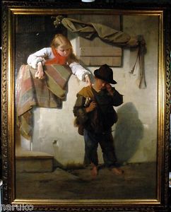 242x300 Large 19thc Beautiful Painting Of A Sad Boy Amp Girl Really Fine - Sad Boy Painting