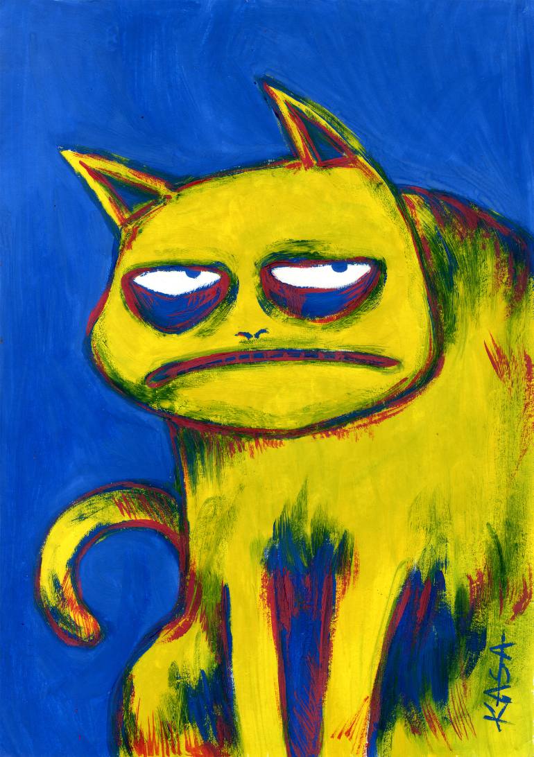 770x1092 Saatchi Art Depressed Cat Painting By Katrina Laurend - Sad Cat Painting