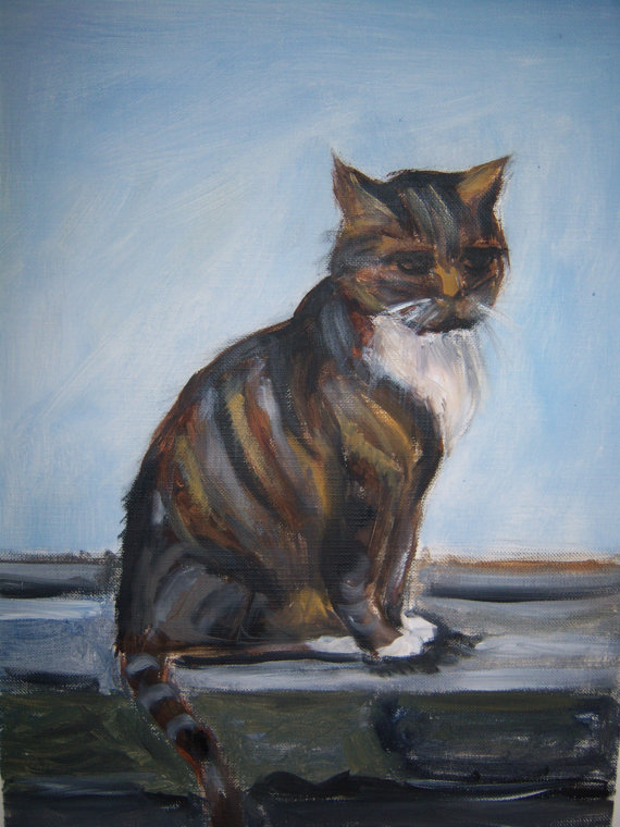 570x760 Sad Cat. Oil Painting On Canvas Paper. - Sad Cat Painting