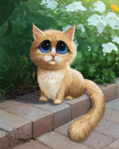 500x625 Sad Eyed Cat Painting Margaret Keane Inspired Por Sarahspringstudio - Sad Cat Painting