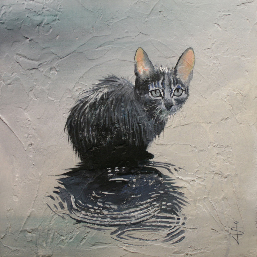 1024x1023 Cat In The Rain By Northumbrianartist - Sad Cat Painting