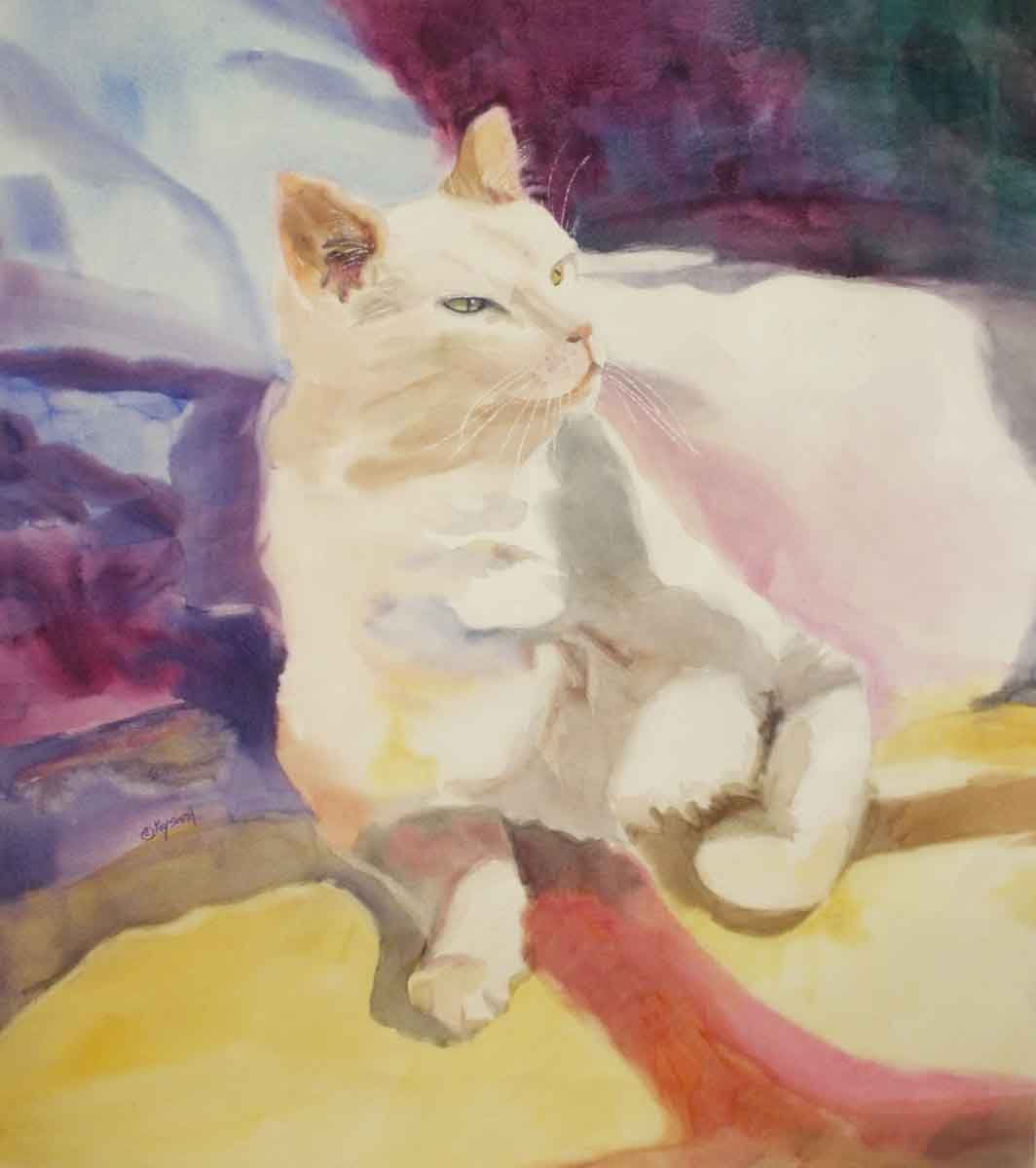 1064x1200 Kaysmithbrushworks White Cat Siesta - Sad Cat Painting