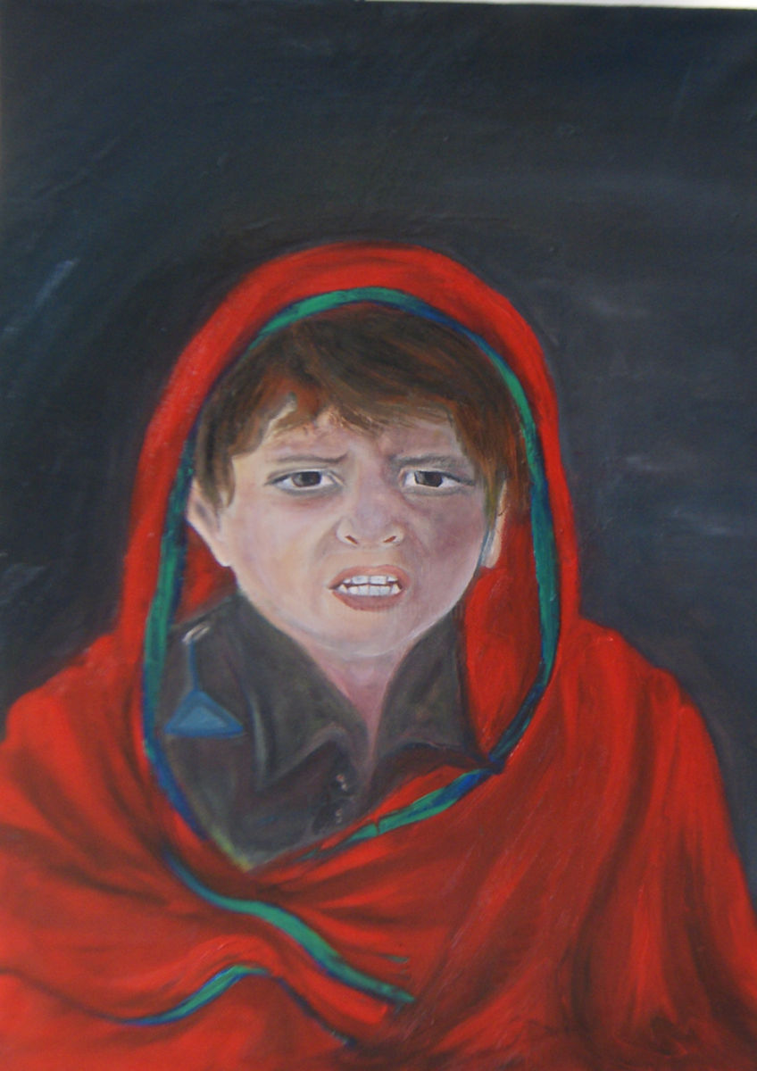 848x1200 Poor Afghan Child (Homayoun Amani) - Sad Child Painting