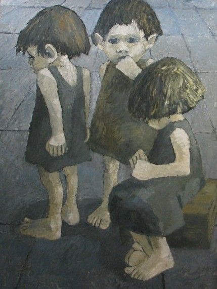 429x571 Three Sad Children - Sad Child Painting