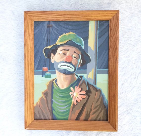 570x552 Vintage Paint By Numbers Clown Painting Blues Sad Clown Flower - Sad Clown Painting