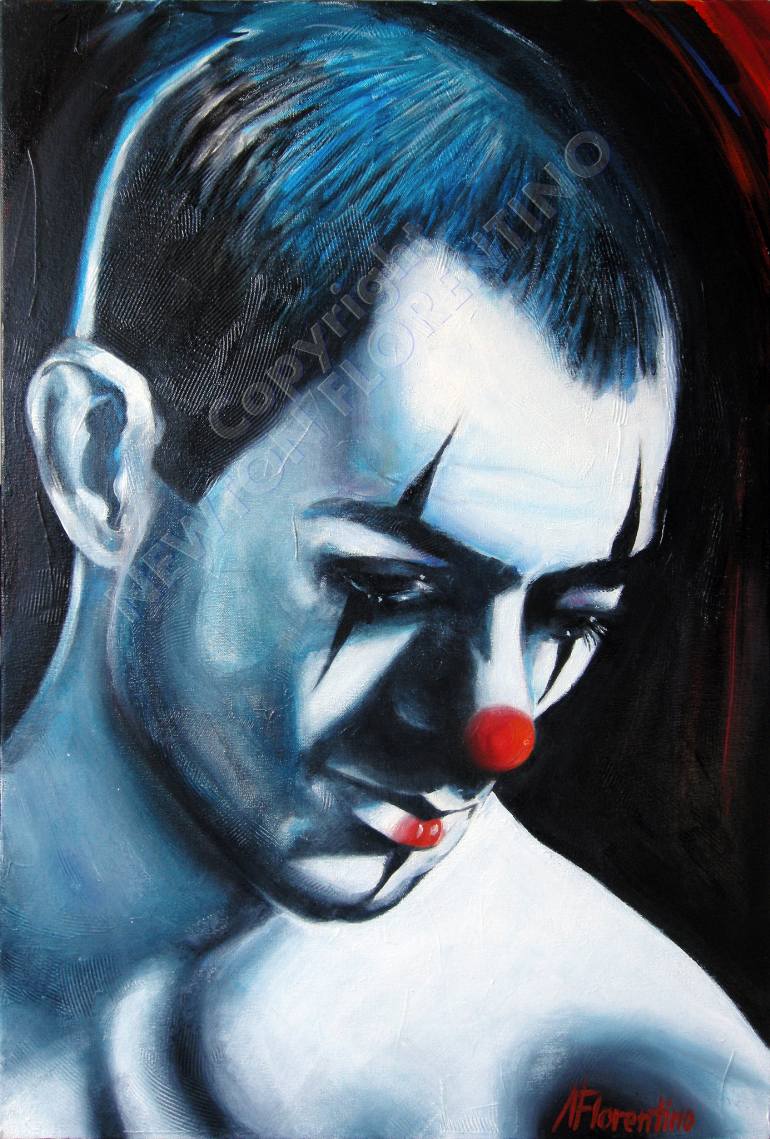 770x1139 Saatchi Art Sad Clown 001 Painting By Newton Florentino - Sad Clown Painting Artist