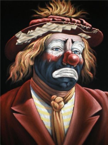 374x500 Sad Clown Black Velvet Original Oil Painting Handpainted Signed - Sad Clown Painting Famous