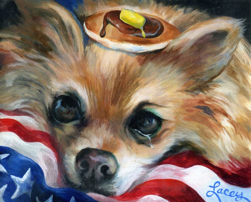 800x645 Dan Lacey, The Painter Of Pancakes Small Dog Is Sad About America - Sad Dog Painting