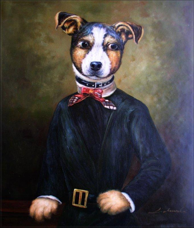 681x800 2018 Hand Painted Wall Art Gentleman Sad Dog Home Decoration - Sad Dog Painting