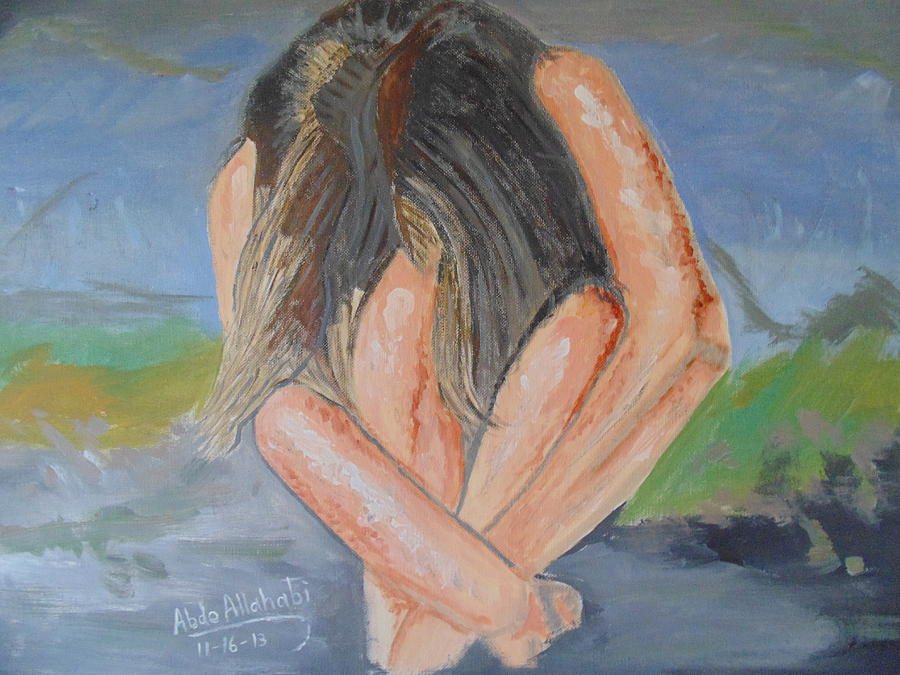 900x675 Sad Girl Painting By Abdo Allahabi - Sad Girl Painting