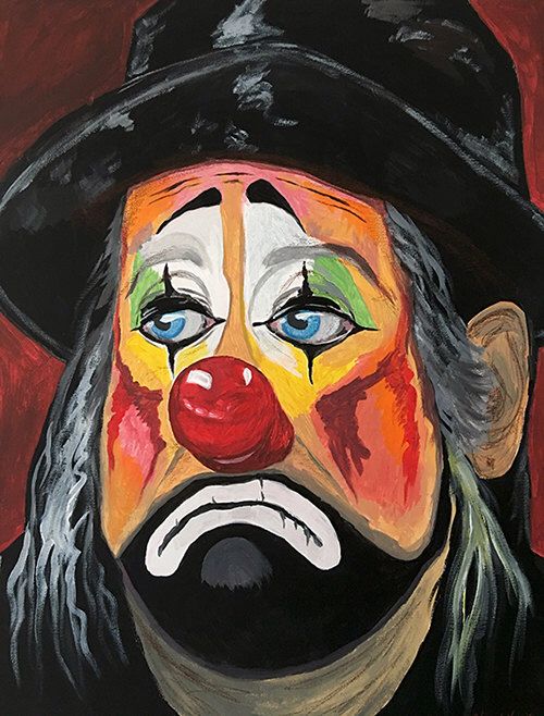 500x658 Original Modern Art Abstract Face,clown Face,emotions,happy - Sad Painting Abstract