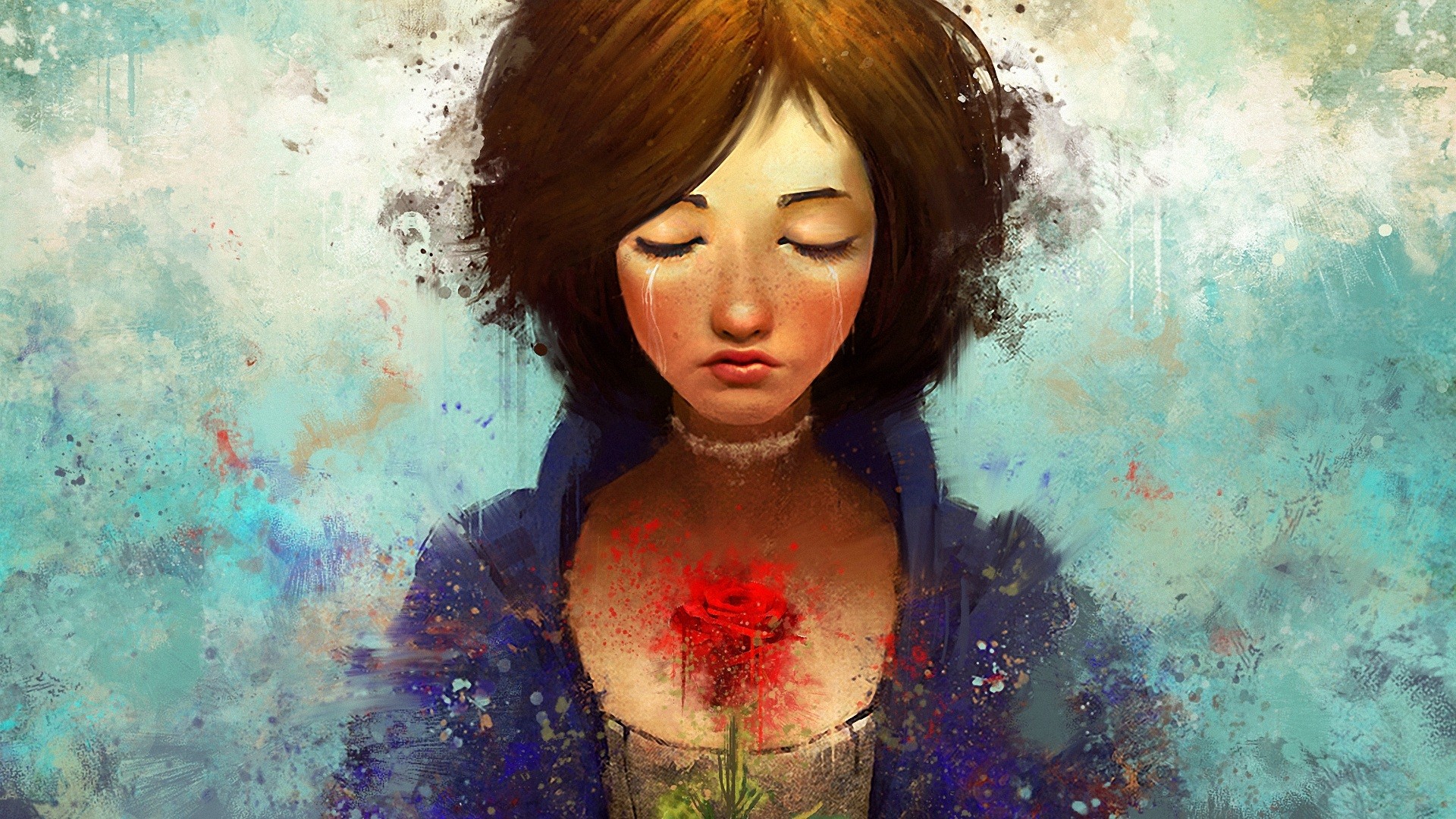 1920x1080 Girl Tears - Sad Woman Crying Painting