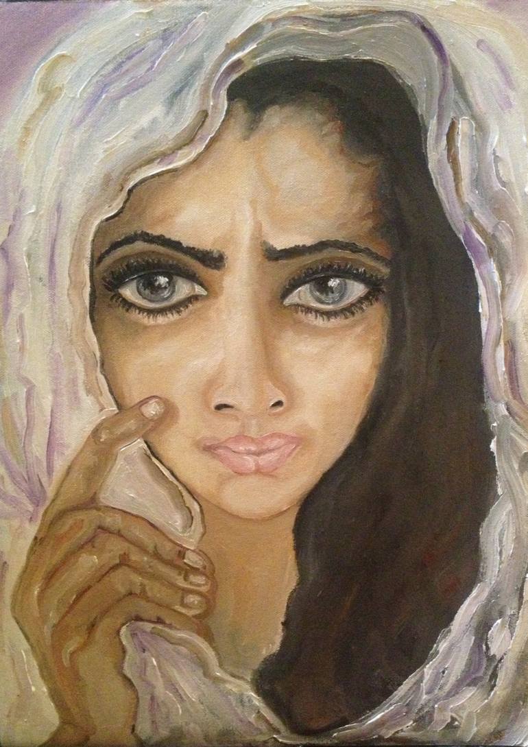 770x1089 Saatchi Art Sad Woman In A White Veil Painting By Sangeetha Bansal - Sad Woman Painting