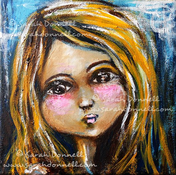 574x570 Original Artwork 70s Big Sad Eye Mixed Media Girl Woman Painting - Sad Woman Painting