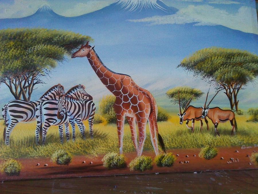 900x675 Giraffe Safari Painting By John - Safari Painting
