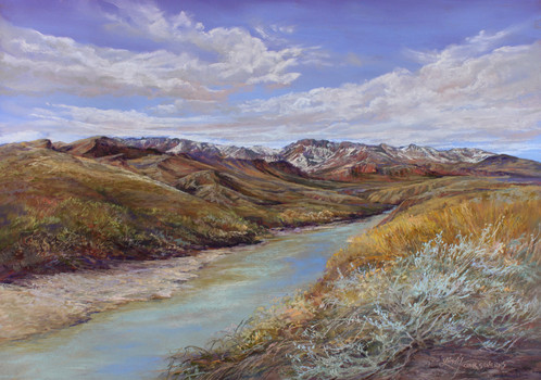 498x350 Snowy Peaks Rio Grande Hand Repainted Print 12x18 - Sagebrush Painting