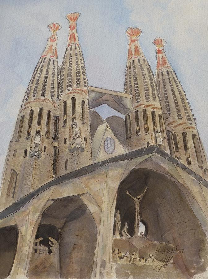 672x900 Sagrada Familia Barcelona Painting By Henrieta Maneva - Sagrada Familia Painting