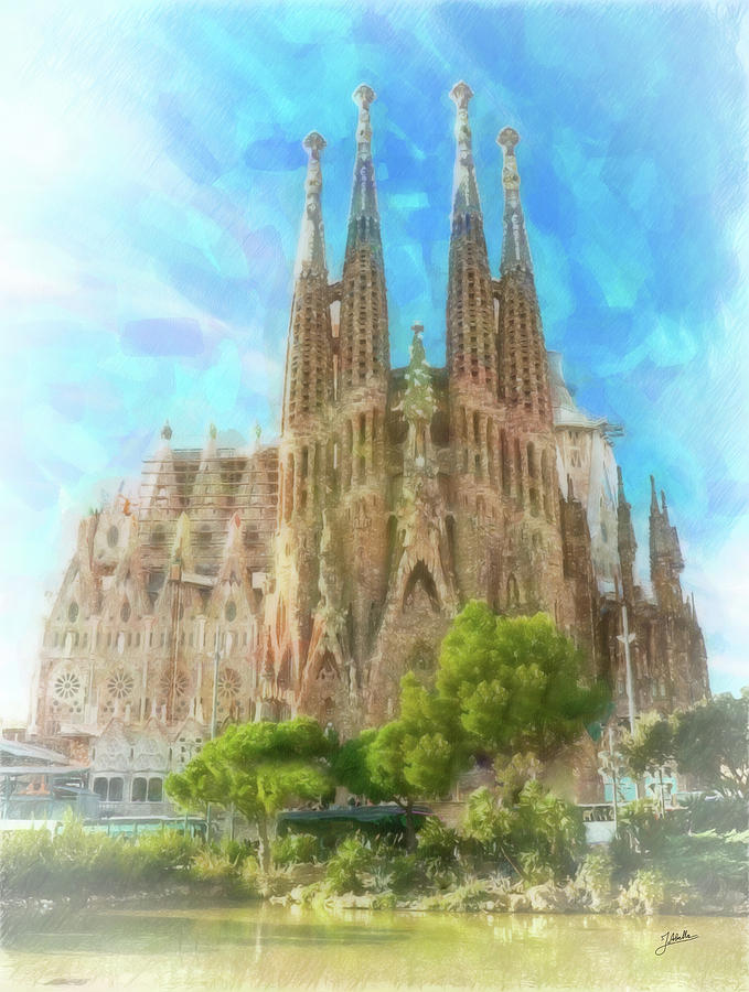 679x900 Sagrada Familia Painting By Joaquin Abella - Sagrada Familia Painting