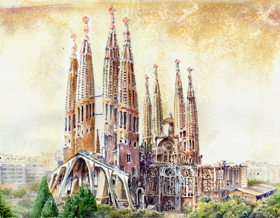 900x700 Basilica Sagrada Familia Painting By Elena Petrova Gancheva - Sagrada Familia Painting