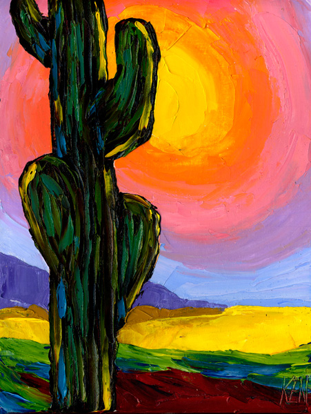 451x600 Lonely Saguaro Five Original Desert Cactus Landscape Expression - Saguaro Cactus Painting