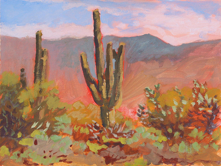 900x675 Saguaro Cactus Painting By Robert Bissett - Saguaro Cactus Painting