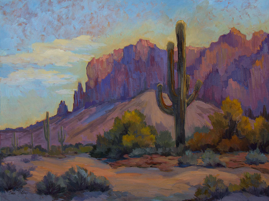 900x675 A Proud Saguaro At Superstition Mountain Painting By Diane Mcclary - Saguaro Painting