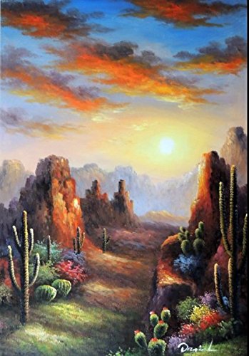 349x500 100% Hand Painted Arizona Sunrise Desert Saguaro - Saguaro Painting