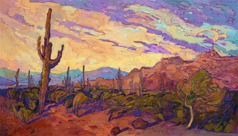 800x459 Arizona Saguaro Oil Painting Desert Impressionism Erin Hanson - Saguaro Painting