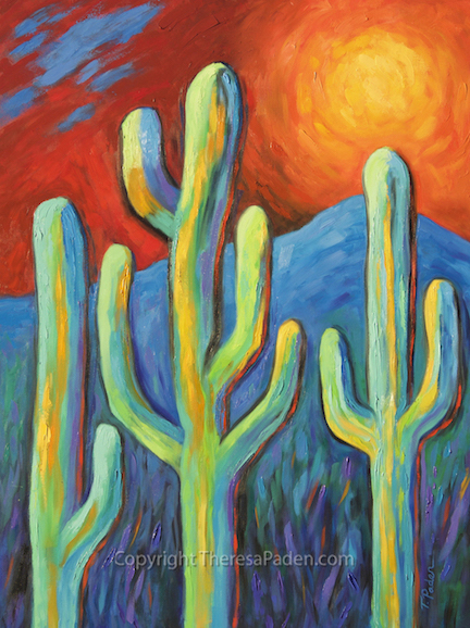 432x578 California Artwork Colorful Saguaro Art With Thick Oil Paint By - Saguaro Painting