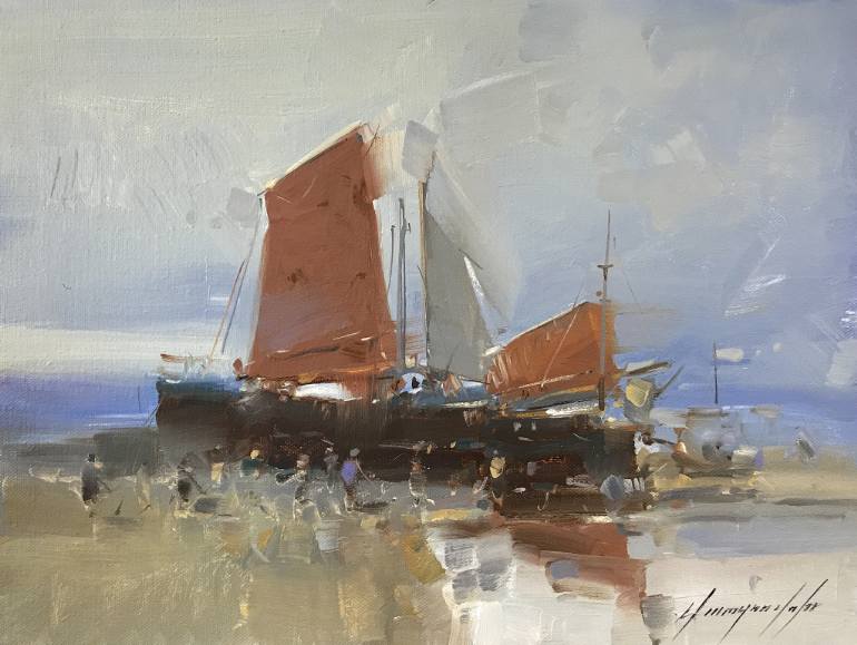 770x579 Saatchi Art Sailboats, Oil Painting On Canvas, One Of A Kind - Sailboat Oil Painting