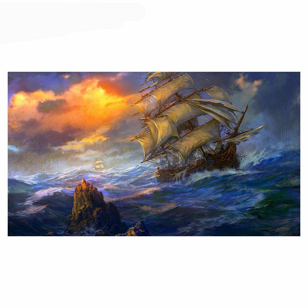 1000x1000 Sailboat On Storm - Sailboat Oil Painting