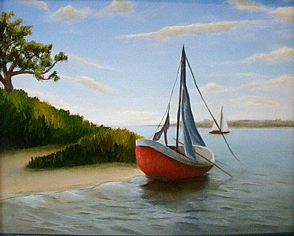 426x342 Sailboat Original Oil Painting Seascape Oil - Sailboat Oil Painting