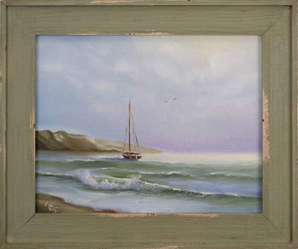 597x500 Original Sailboat Oil Painting, Ship Sea Sunrise - Sailboat Oil Painting