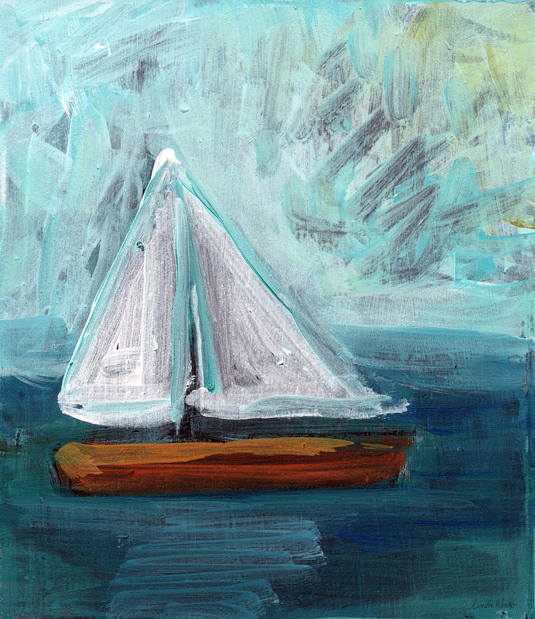 777x900 Little Sailboat Expressionist Painting Painting By Linda Woods - Sailboat Painting