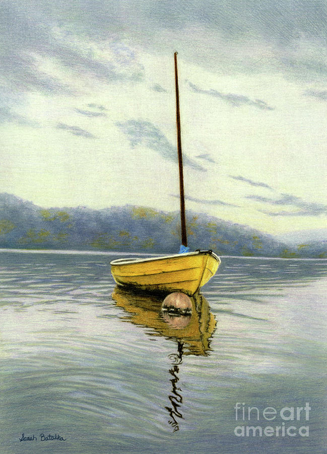 649x900 The Yellow Sailboat Painting By Sarah Batalka - Sailboat Painting