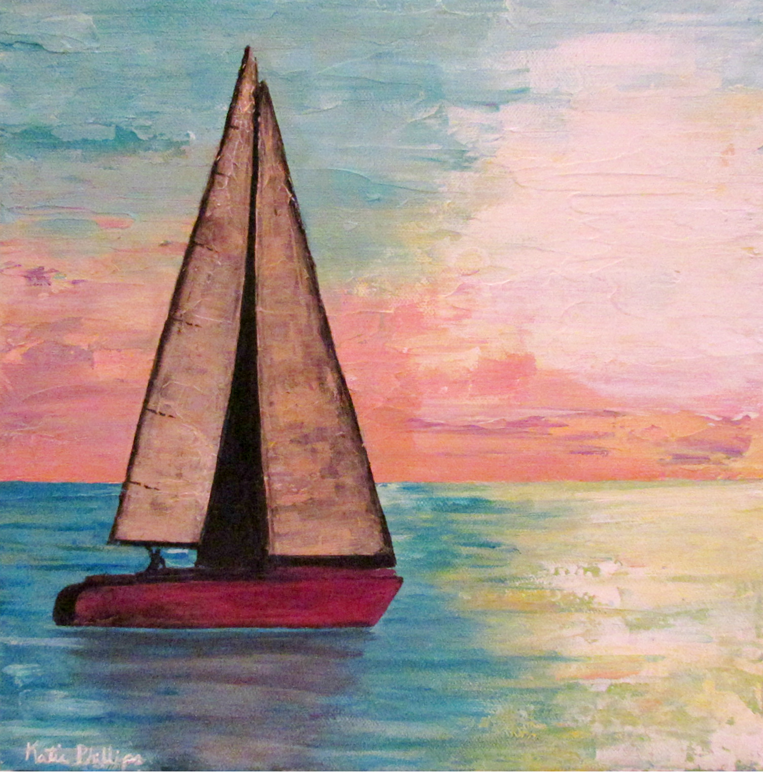 1504x1523 Sailing After The Sun Original Sailboat Paintings Katie - Sailboat Painting Images