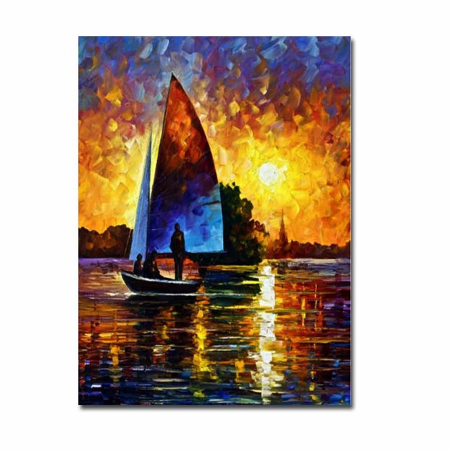 640x640 Hand Painted Absract Art Palette Knife Oil Canvas Painting Sunset - Sailboat Painting Images