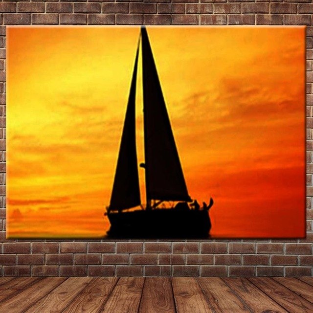 640x640 Hand Painted Abstract Sailboat Seascape Canvas Wall Oil Painting - Sailboat Painting Images
