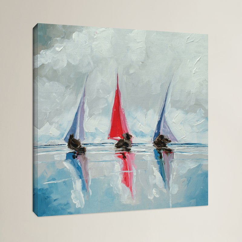 800x800 Breakwater Bay Three Boats Painting Print On Wrapped Canvas - Sailboat Painting On Canvas