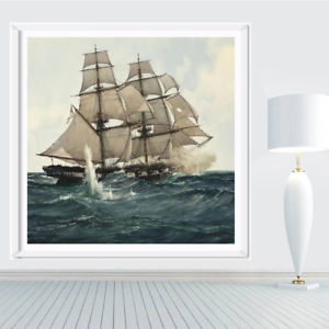 300x300 Sea Sailboat Oil Painting Canvas Wall Art Printed Picture Home - Sailboat Painting On Canvas