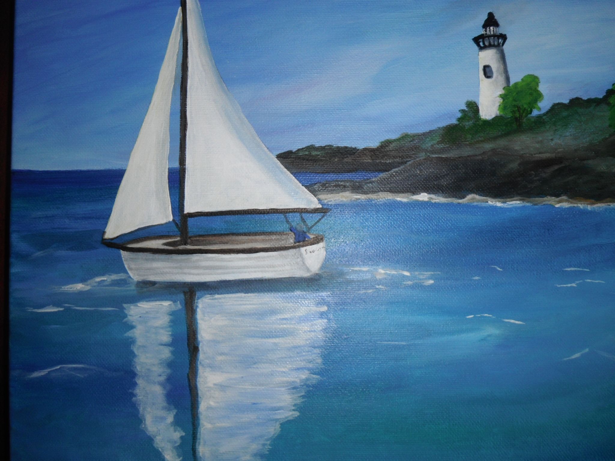 2048x1536 Sailboat And Lighthouse Acrylic On Canvas By Colleen Corson My - Sailboat Painting On Canvas