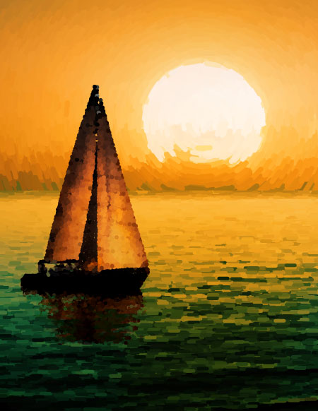450x582 How To Create A Sea Sunset Painting In Pointillism Style - Sailboat Sunset Painting
