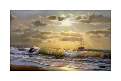 400x267 Oil Painting On Canvas , Sailboat Against A Background Of Sea - Sailboat Sunset Painting
