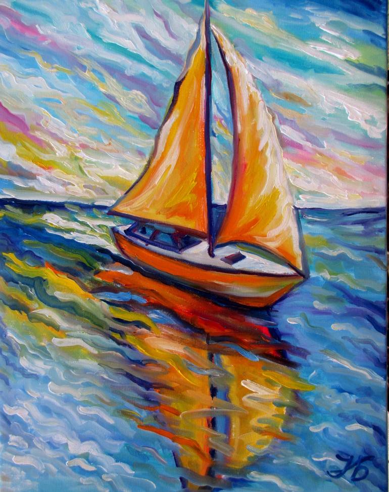 770x973 Saatchi Art Sailboat In Sunset Painting By Nadia Bykova - Sailboat Sunset Painting