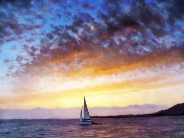 sunset painting with sailboat