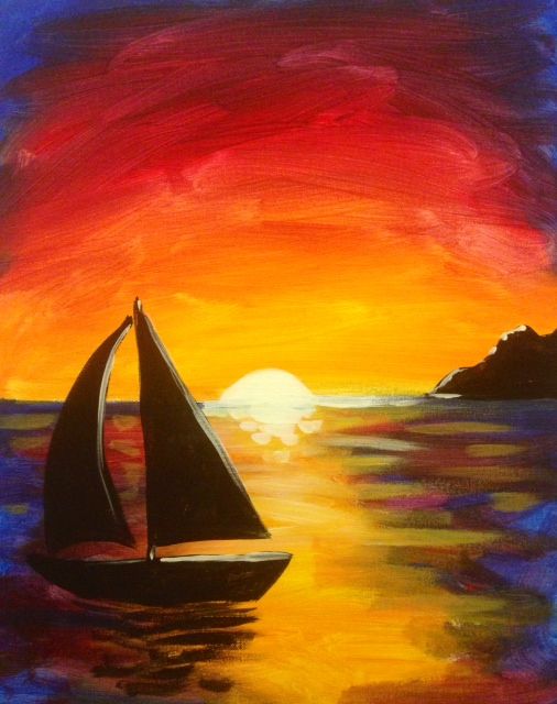 506x640 Sunset Sailboat Paint Nite Buy Tickets - Sailboat Sunset Painting