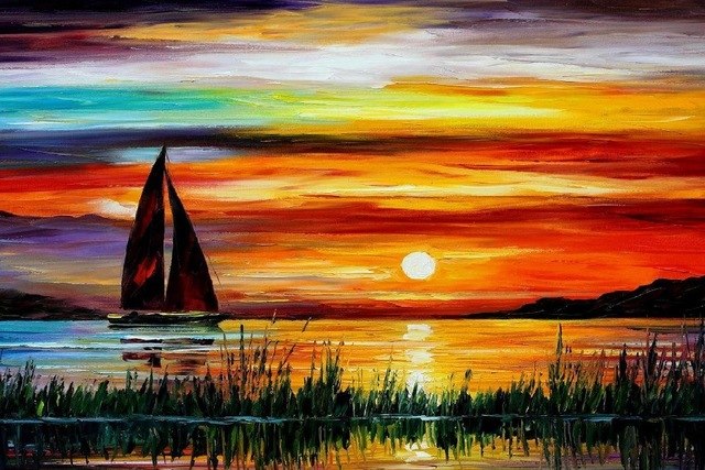 sunset painting with sailboat